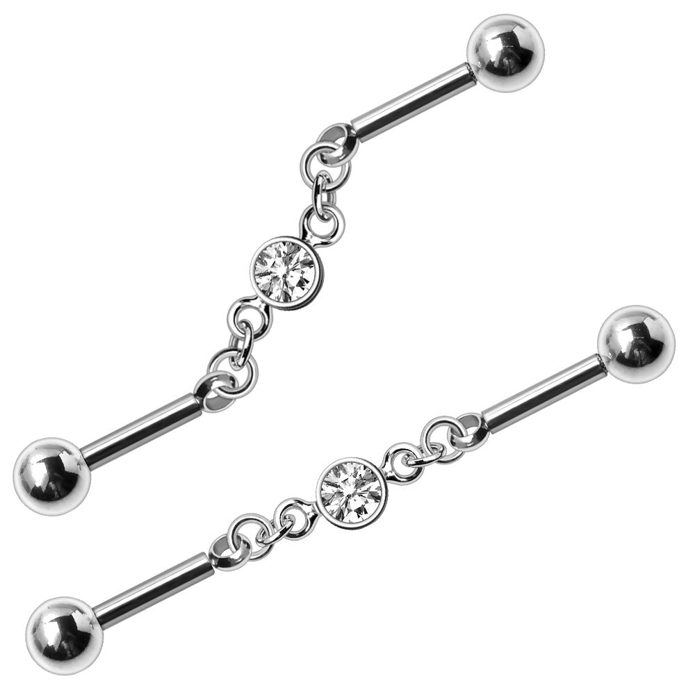 Stainless Steel Press Fit CZ Chain Industrial Barbell - Skin Metals
