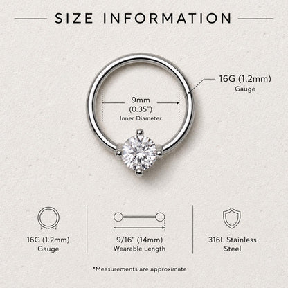 Stainless Steel Prong Set CZ Captive Bead Ring