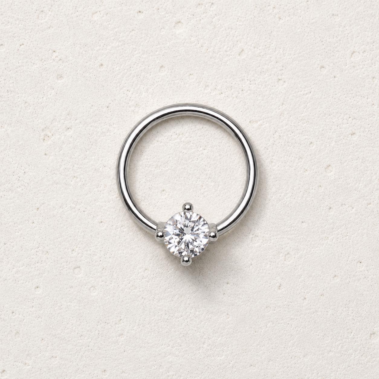 Stainless Steel Prong Set CZ Captive Bead Ring