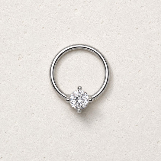 Stainless Steel Prong Set CZ Captive Bead Ring