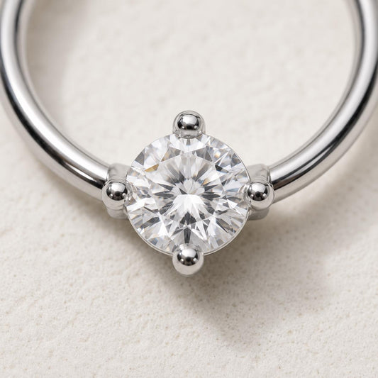 Stainless Steel Prong Set CZ Captive Bead Ring