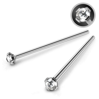 Stainless Steel Prong Set CZ Fishtail Nose Ring Nose Ring Impulse Piercings 20 gaugeLength: 1/2"