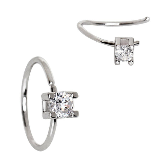 Stainless Steel Prong Set CZ Nose Hoop / Cartilage Earring
