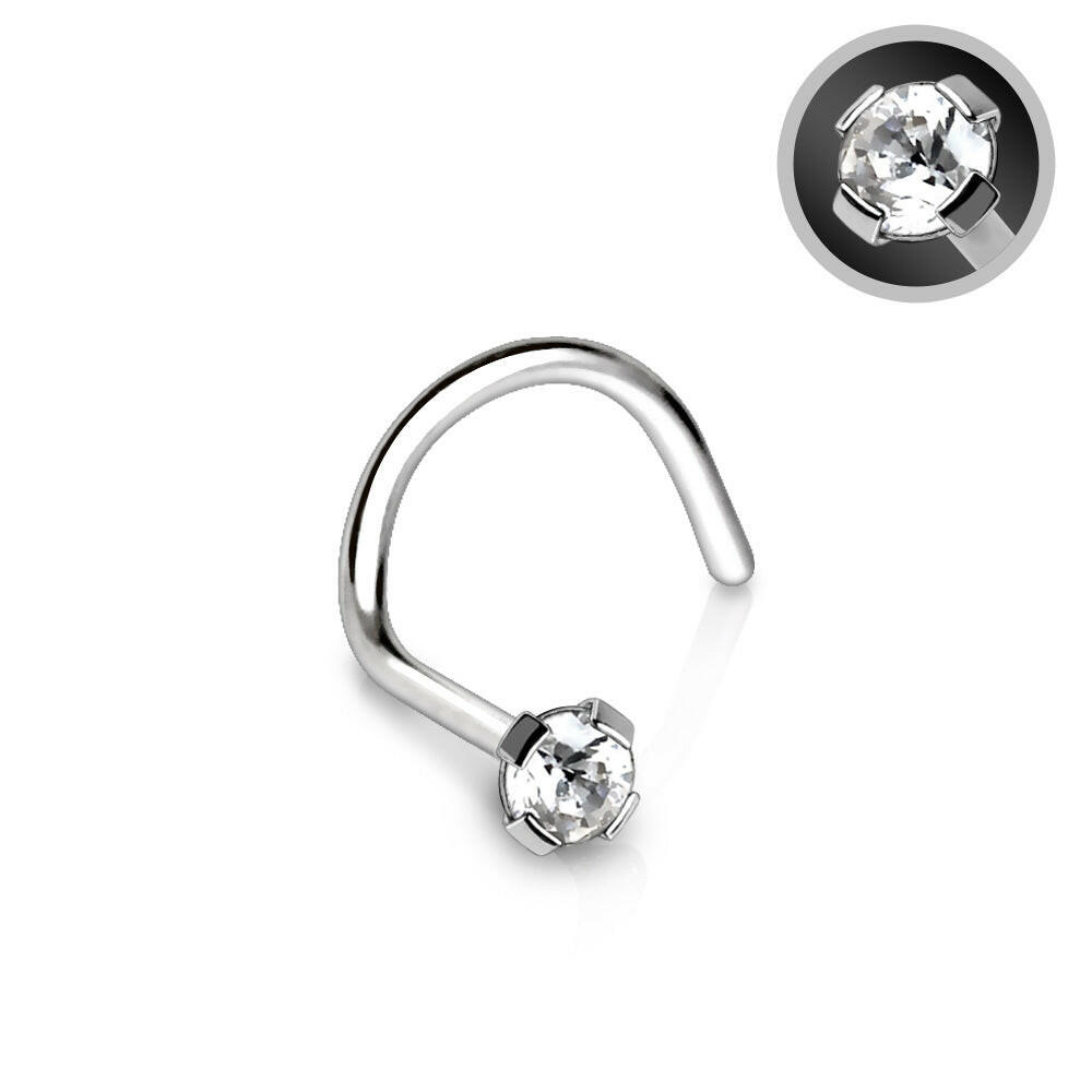 Stainless Steel Prong Set CZ Screw Nose Ring Nose Ring Impulse Piercings 20 gauge (0.8mm)