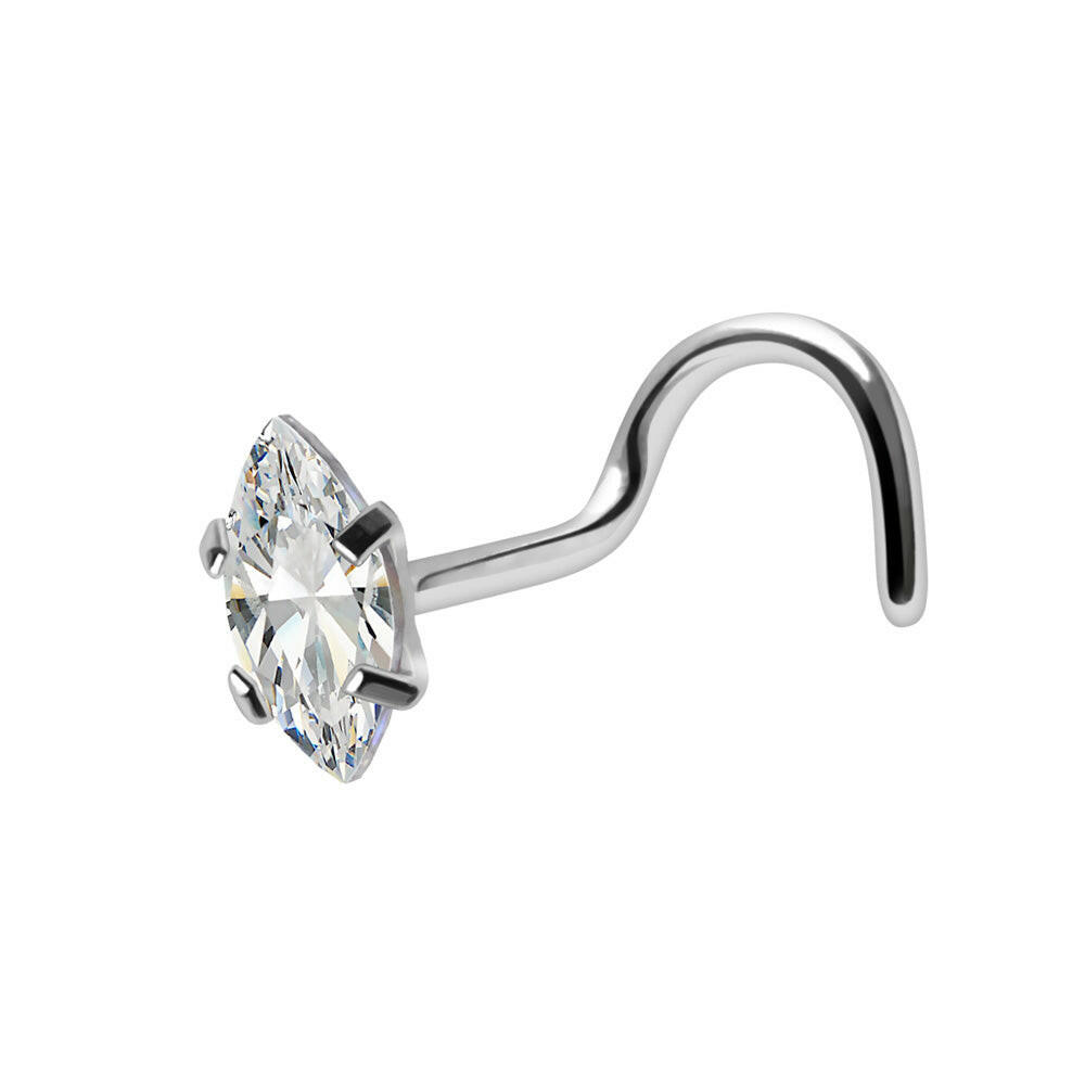 Stainless Steel Prong Set Marquise Cut CZ Nose Screw Nose Ring Impulse Piercings