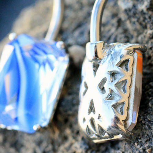 Stainless Steel Prong Set Radiant Cut Swirled Glass Navel Ring