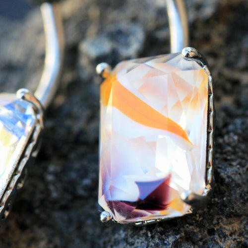 Stainless Steel Prong Set Radiant Cut Swirled Glass Navel Ring