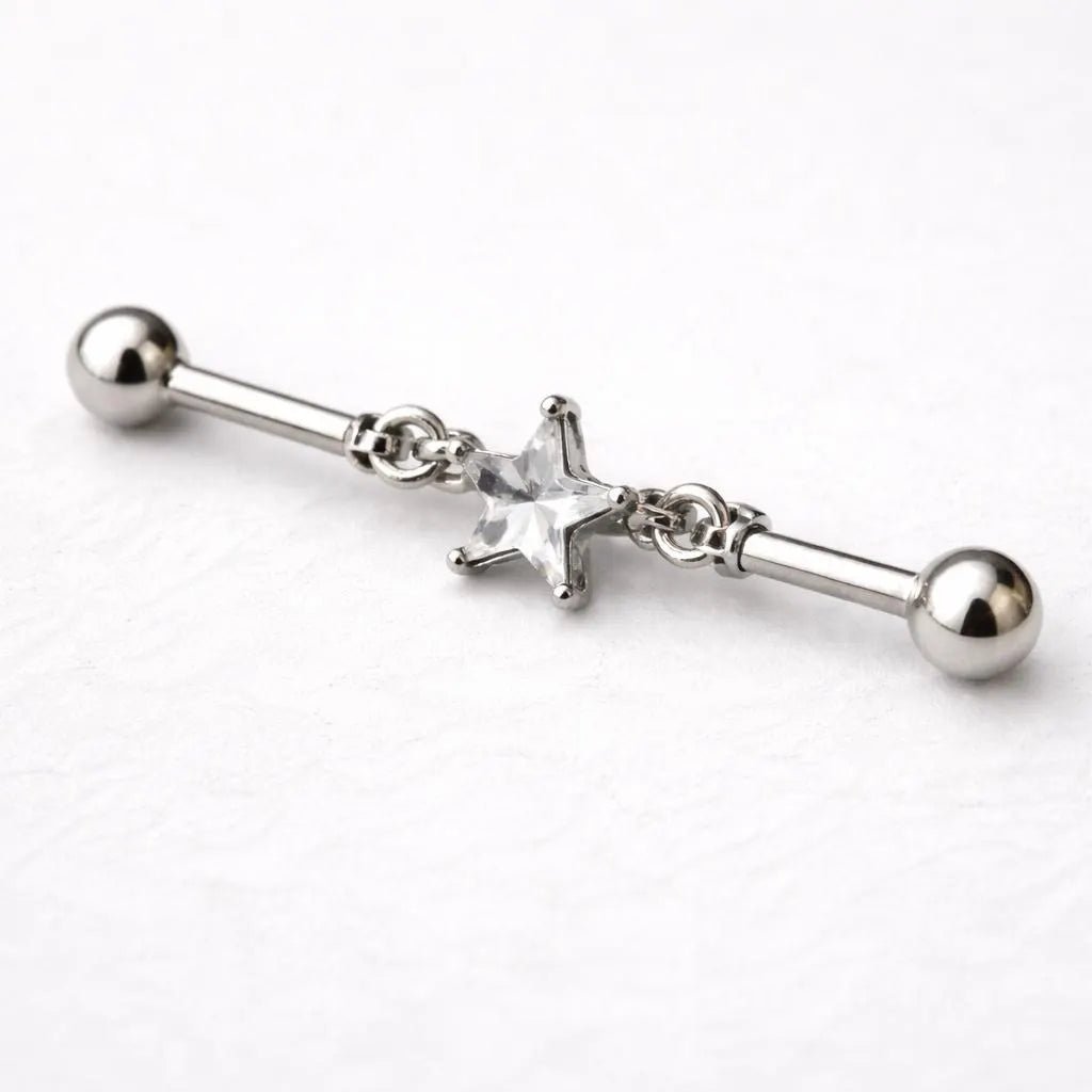 Stainless Steel Prong Set Star Chain Industrial Barbell jewelry Impulse Piercings
