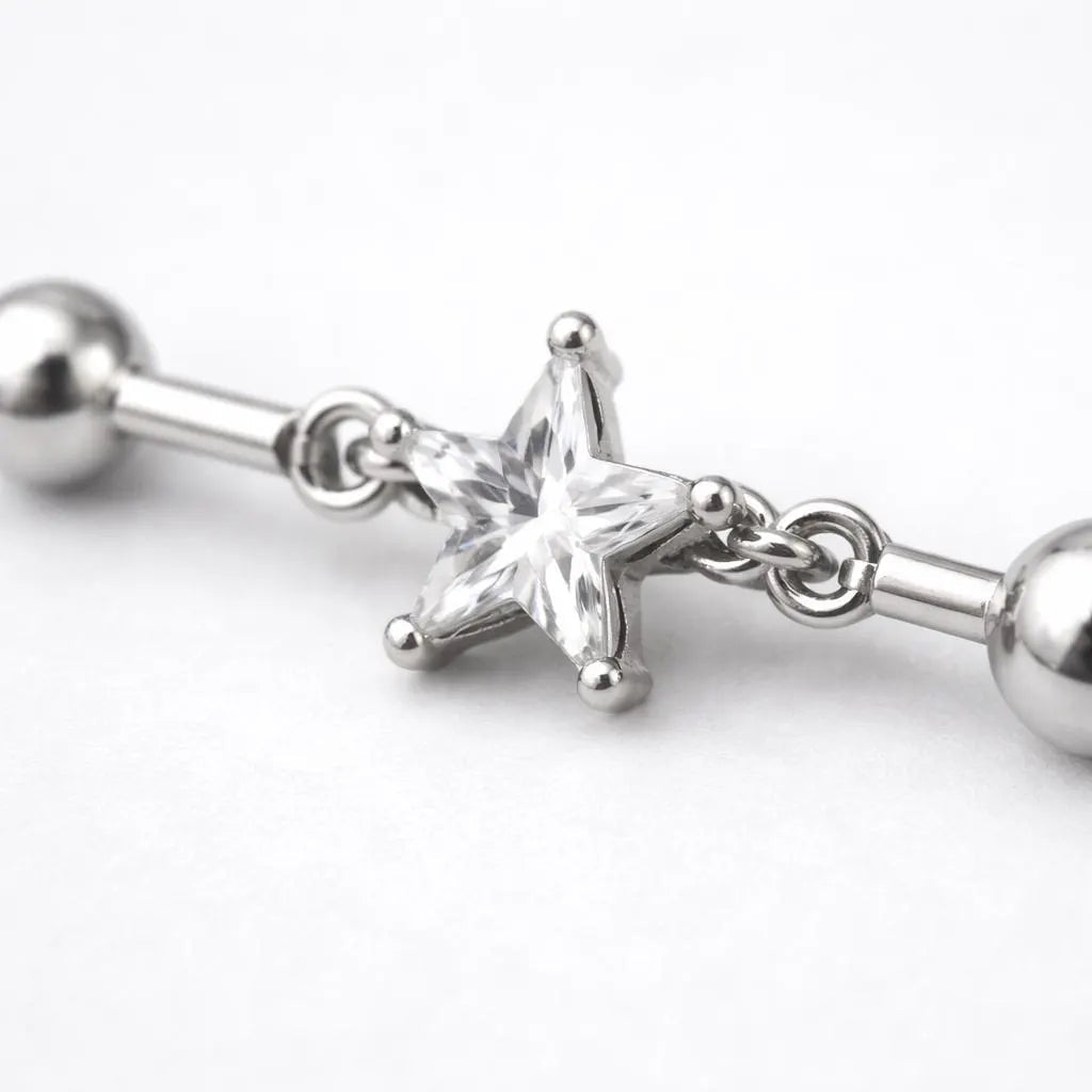 Stainless Steel Prong Set Star Chain Industrial Barbell jewelry Impulse Piercings