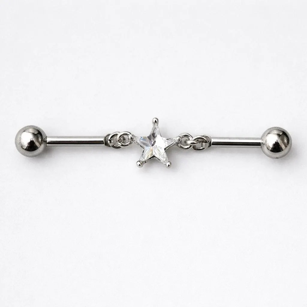Stainless Steel Prong Set Star Chain Industrial Barbell jewelry Impulse Piercings