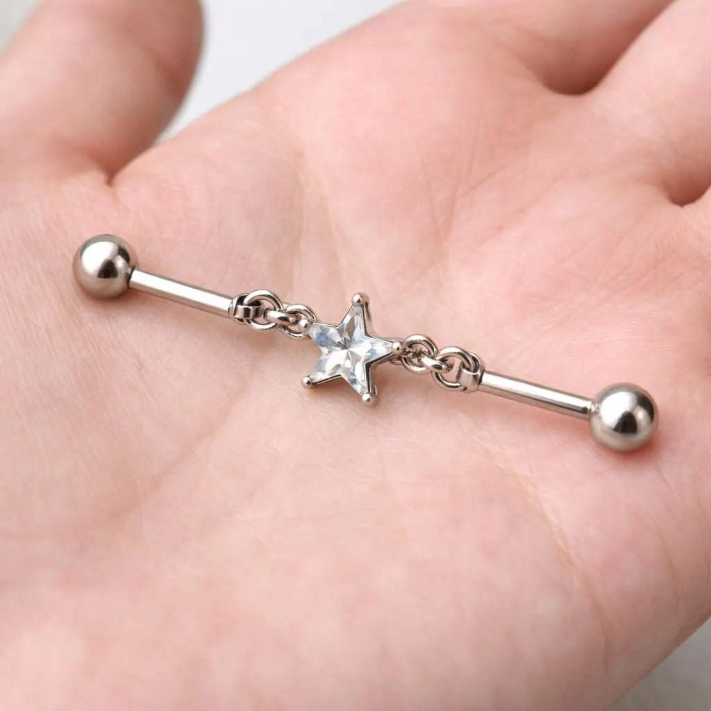 Stainless Steel Prong Set Star Chain Industrial Barbell Industrial Barbell Skin Metals