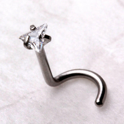 Stainless Steel Prong Set Triangle Cut CZ Nose Screw Nose Ring Impulse Piercings