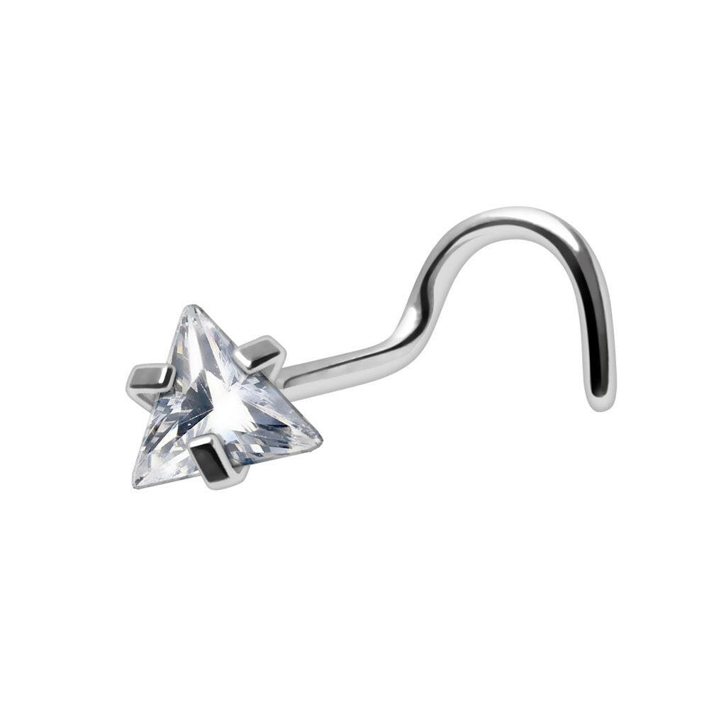 Stainless Steel Prong Set Triangle Cut CZ Nose Screw Nose Ring Impulse Piercings