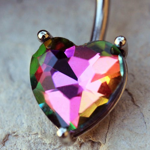Stainless Steel Prong Set Vitrail Medium Heart Navel Ring Navel Ring Impulse Piercings