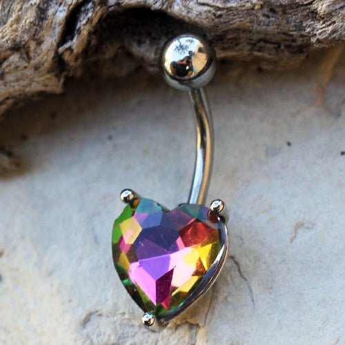 Stainless Steel Prong Set Vitrail Medium Heart Navel Ring Navel Ring Impulse Piercings