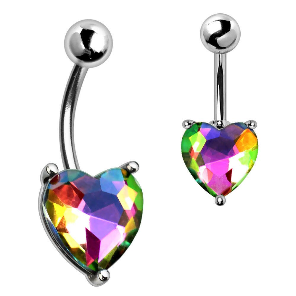 Stainless Steel Prong Set Vitrail Medium Heart Navel Ring Navel Ring Impulse Piercings