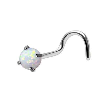 Stainless Steel Prong Set White Synthetic Opal Nose Screw Nose Ring Impulse Piercings