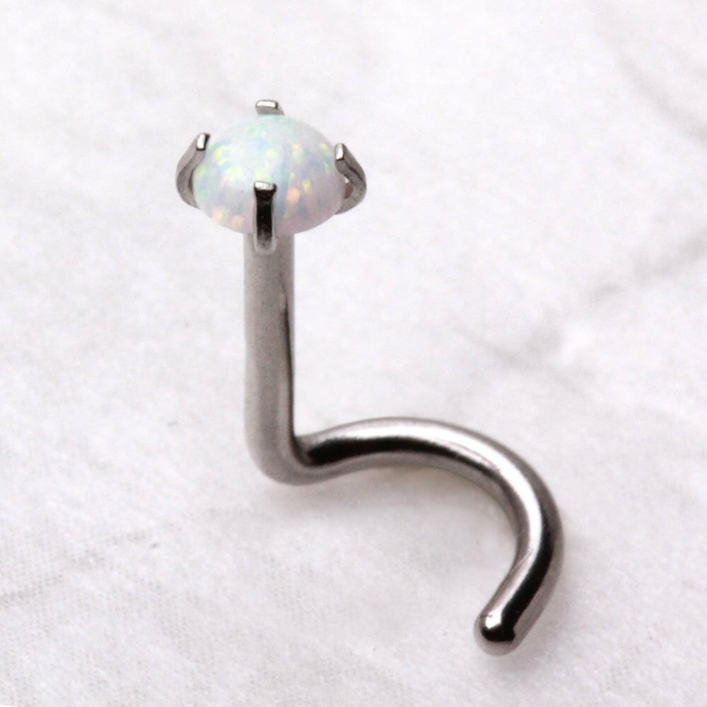 Stainless Steel Prong Set White Synthetic Opal Nose Screw Nose Ring Impulse Piercings