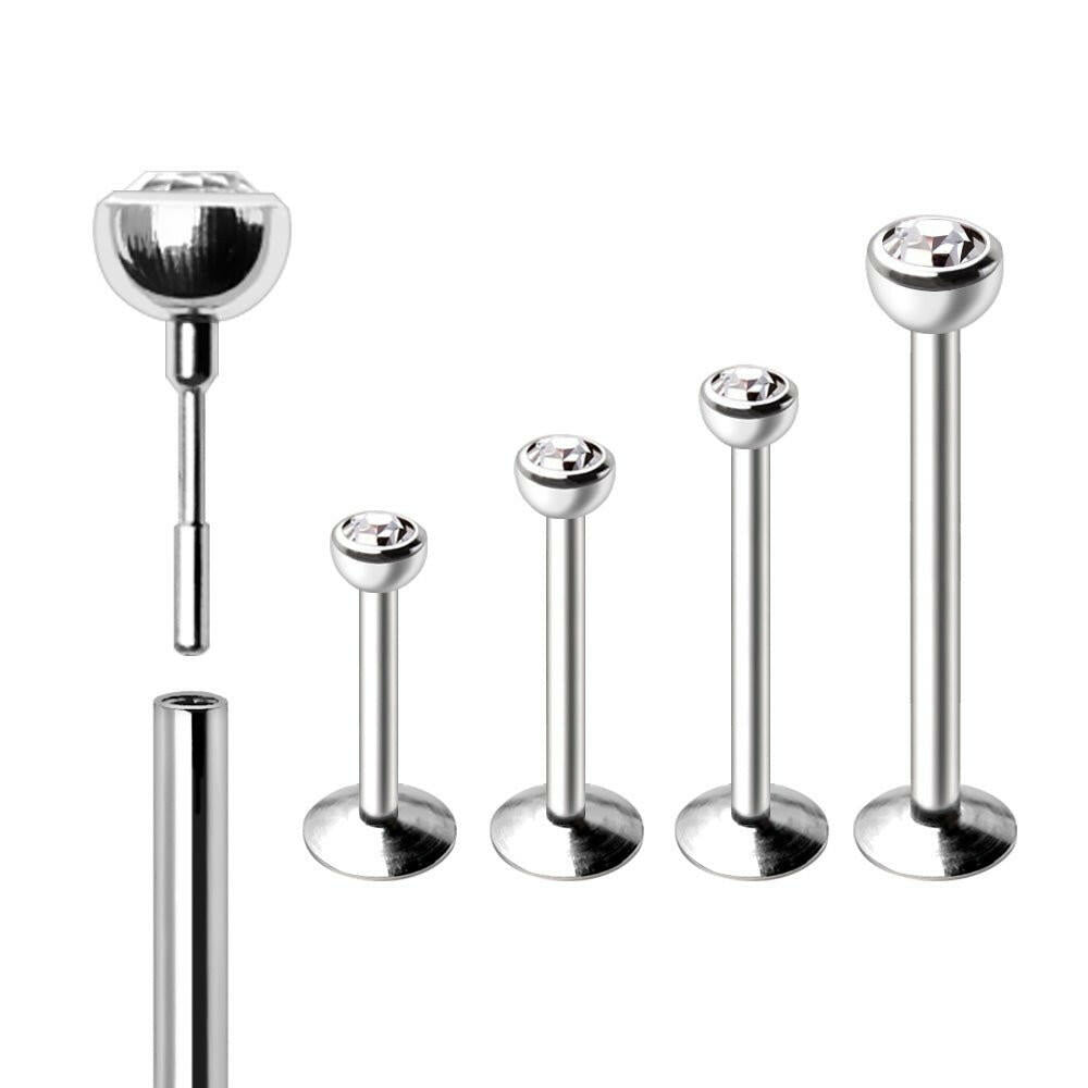 Stainless Steel Push In Labret with Clear CZ Ball