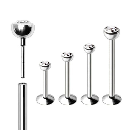 Stainless Steel Push In Labret with Clear CZ Ball
