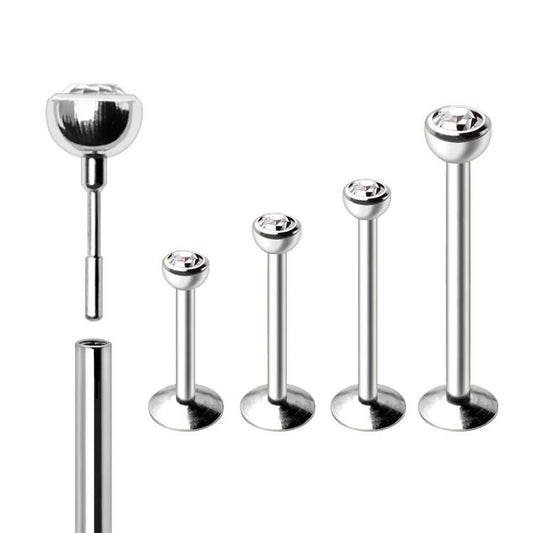 Stainless Steel Push In Labret with Clear CZ Ball