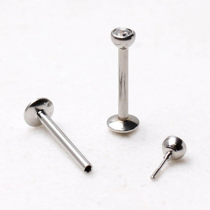 Stainless Steel Push In Labret with Clear CZ Ball