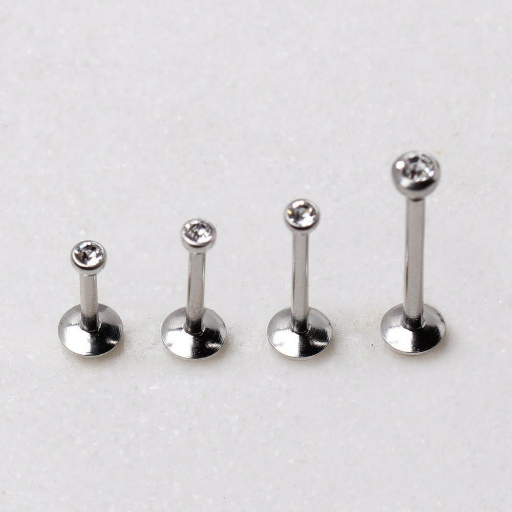 Stainless Steel Push In Labret with Clear CZ Ball