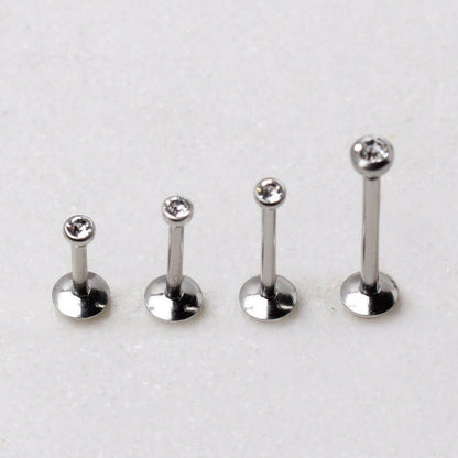 Stainless Steel Push In Labret with Clear CZ Ball