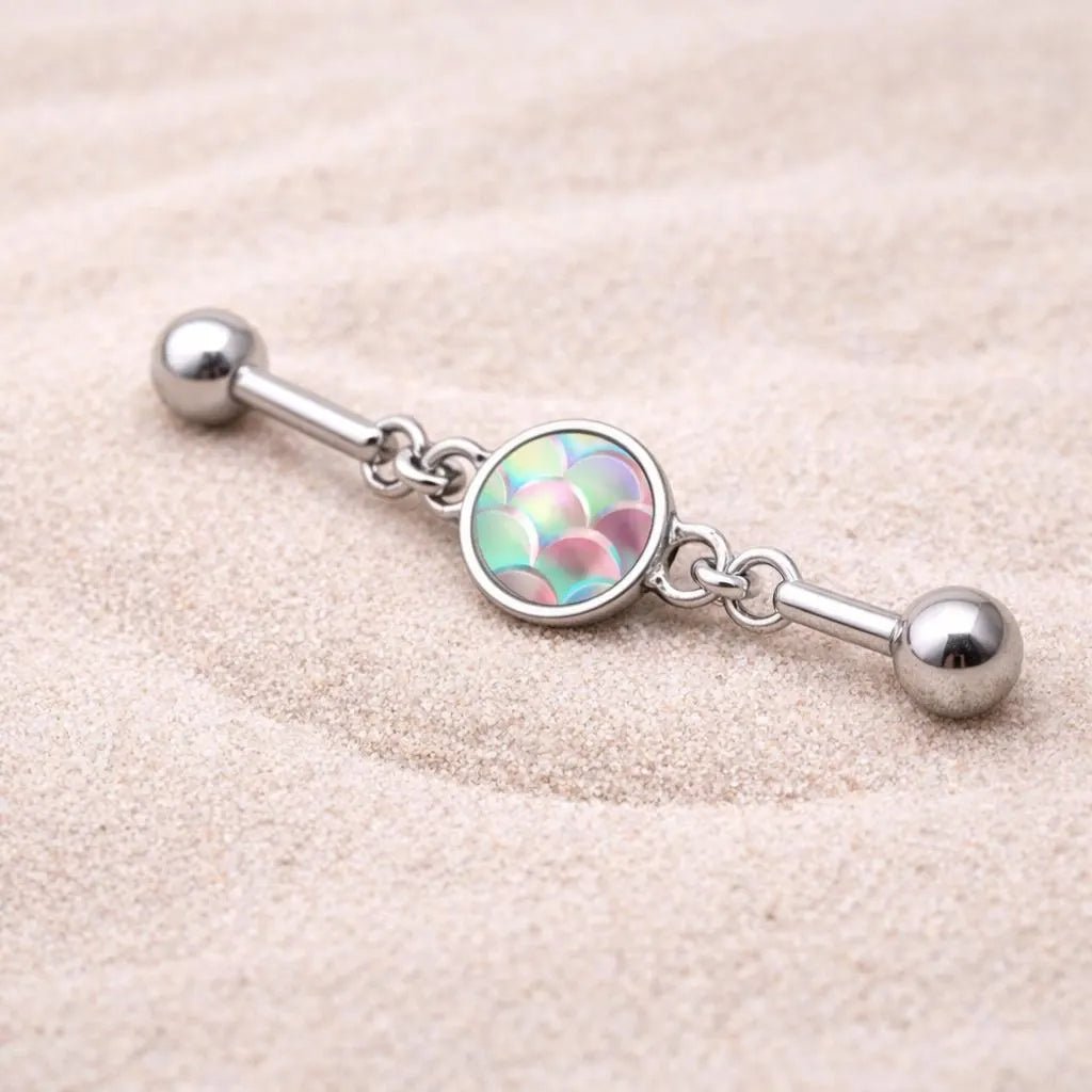 Stainless Steel Rainbow Cabochon Chain Industrial Barbell - Skin Metals