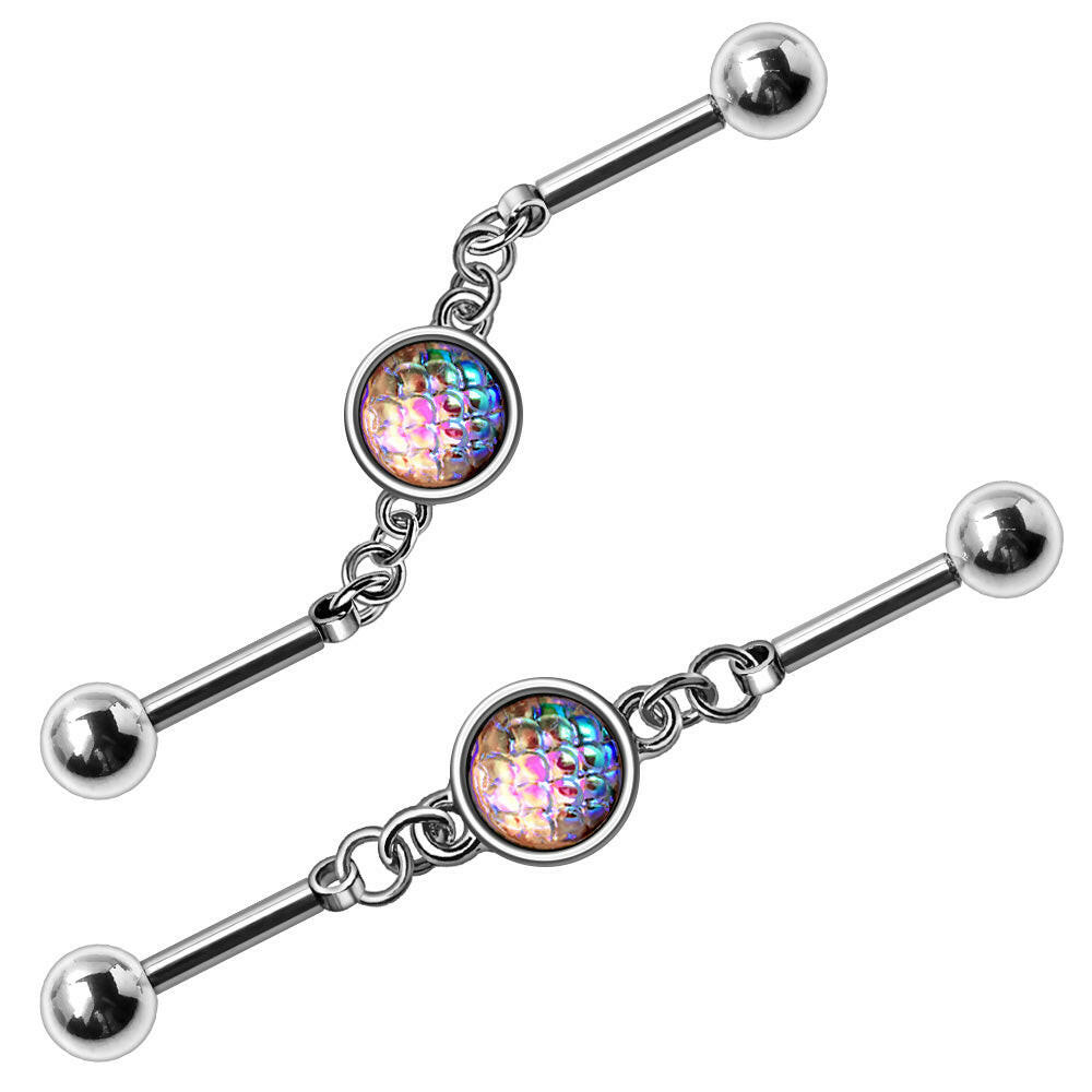 Stainless Steel Rainbow Cabochon Chain Industrial Barbell Industrial Barbell Impulse Piercings