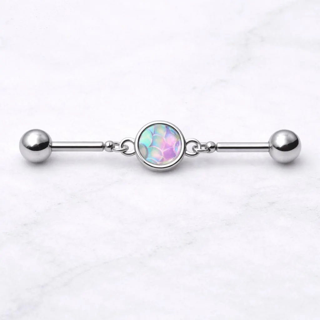 Stainless Steel Rainbow Cabochon Chain Industrial Barbell - Skin Metals