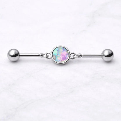 Stainless Steel Rainbow Cabochon Chain Industrial Barbell - Skin Metals