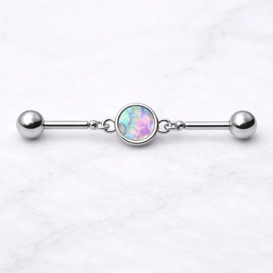 Stainless Steel Rainbow Cabochon Chain Industrial Barbell - Skin Metals