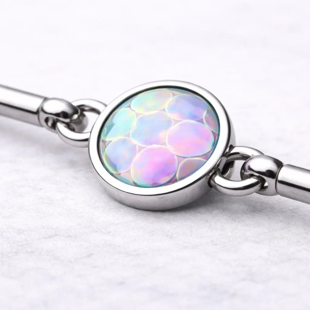 Stainless Steel Rainbow Cabochon Chain Industrial Barbell - Skin Metals