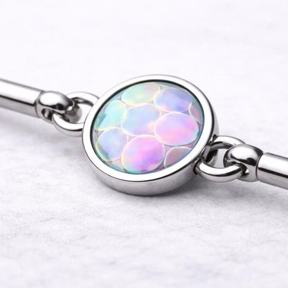 Stainless Steel Rainbow Cabochon Chain Industrial Barbell - Skin Metals