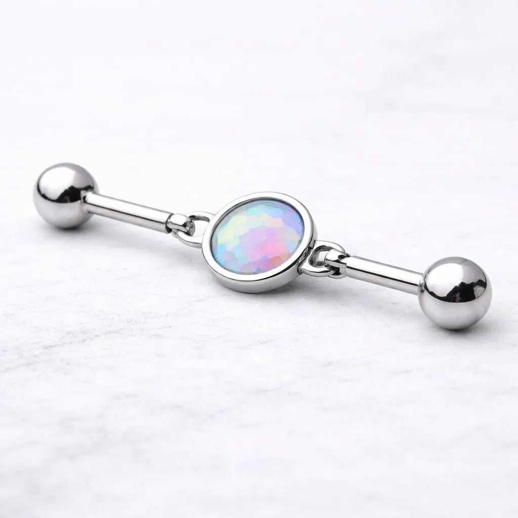 Stainless Steel Rainbow Cabochon Chain Industrial Barbell - Skin Metals