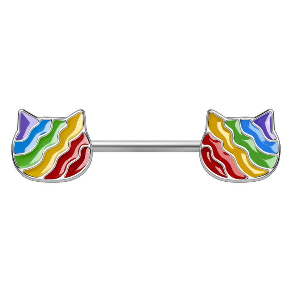 Stainless Steel Rainbow Cat Nipple Bar Nipple Ring Impulse Piercings