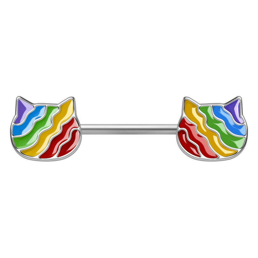 Stainless Steel Rainbow Cat Nipple Bar Nipple Ring Impulse Piercings