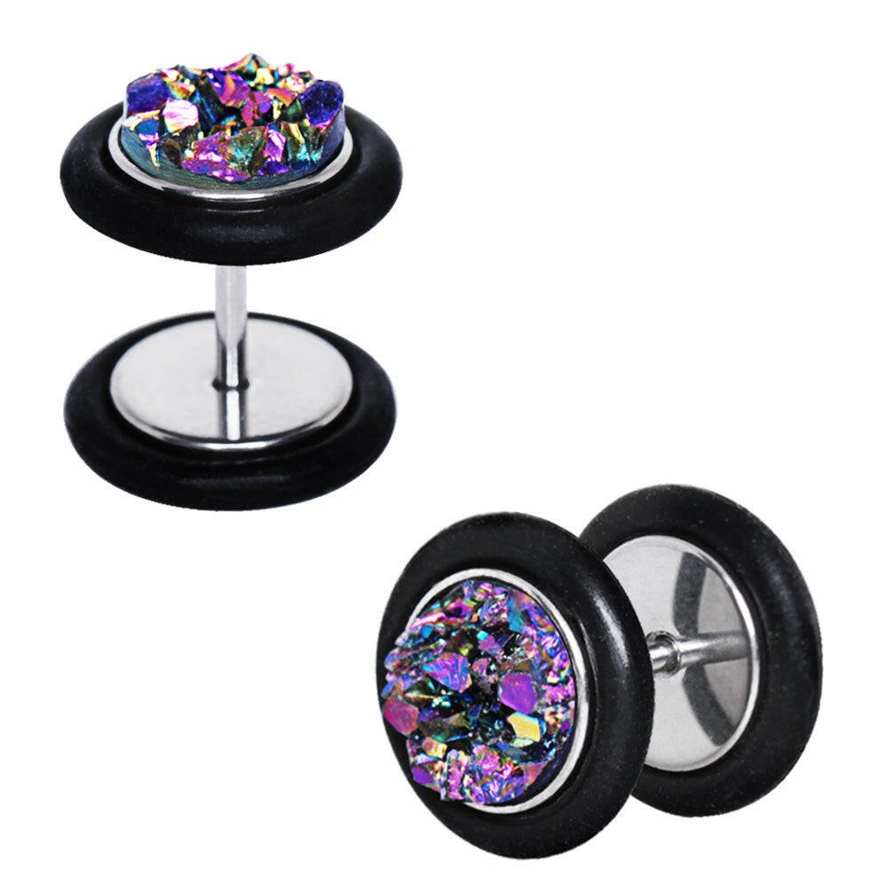 Stainless Steel Rainbow Druzy Fake Plug Fake Plug Impulse Piercings