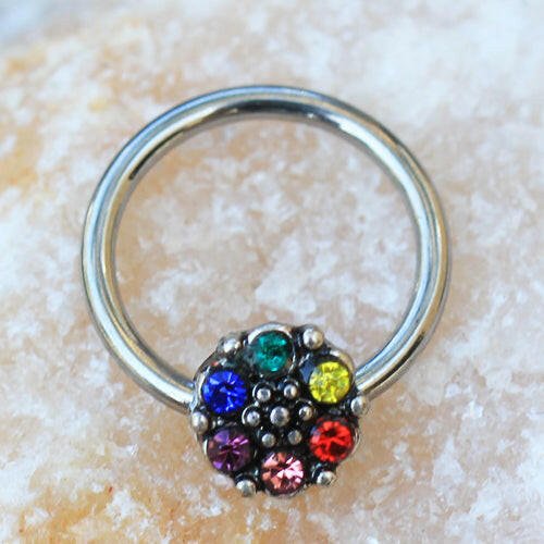 Stainless Steel Rainbow Flower Snap-in Captive Bead Ring / Septum Ring Septum Ring Impulse Piercings