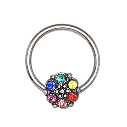 Stainless Steel Rainbow Flower Snap-in Captive Bead Ring / Septum Ring Septum Ring Impulse Piercings