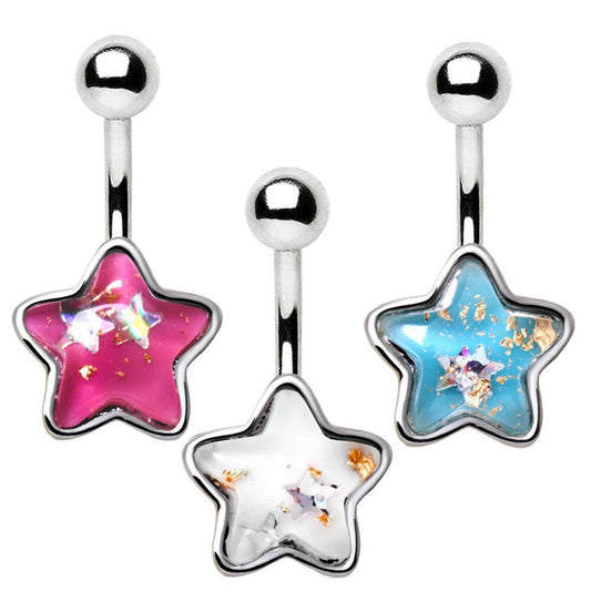 Stainless Steel Rainbow Glitter Star Navel Ring