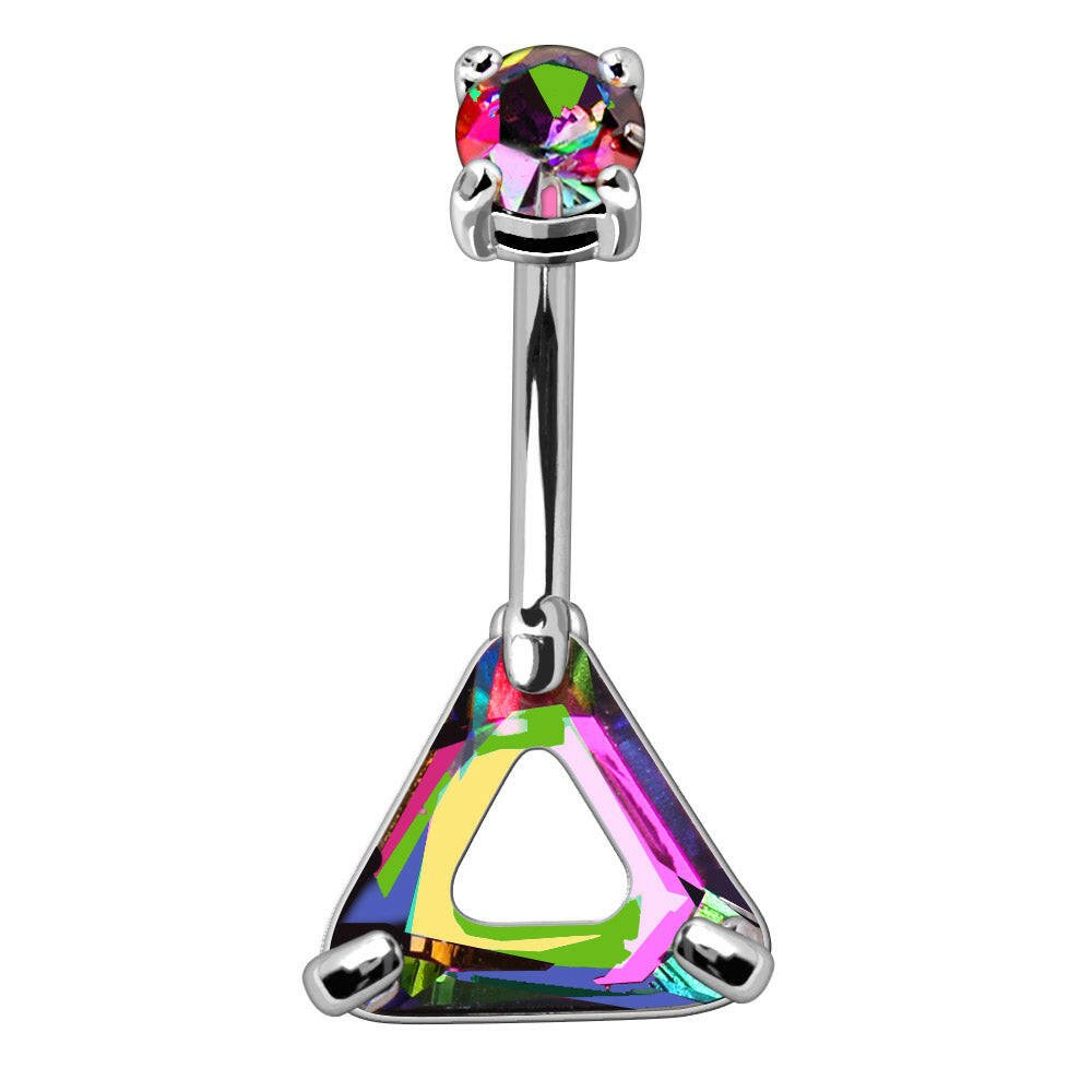 Stainless Steel Rainbow Hollow Triangle CZ Navel Ring Navel Ring Impulse Piercings