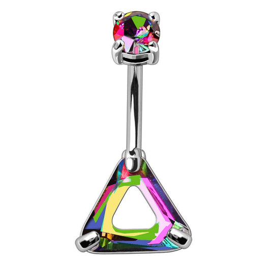 Stainless Steel Rainbow Hollow Triangle CZ Navel Ring Navel Ring Impulse Piercings