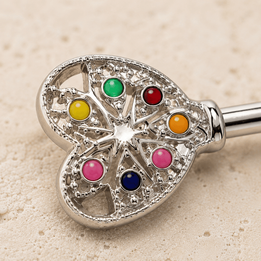 Stainless Steel Rainbow Key Nipple Bar - Skin Metals