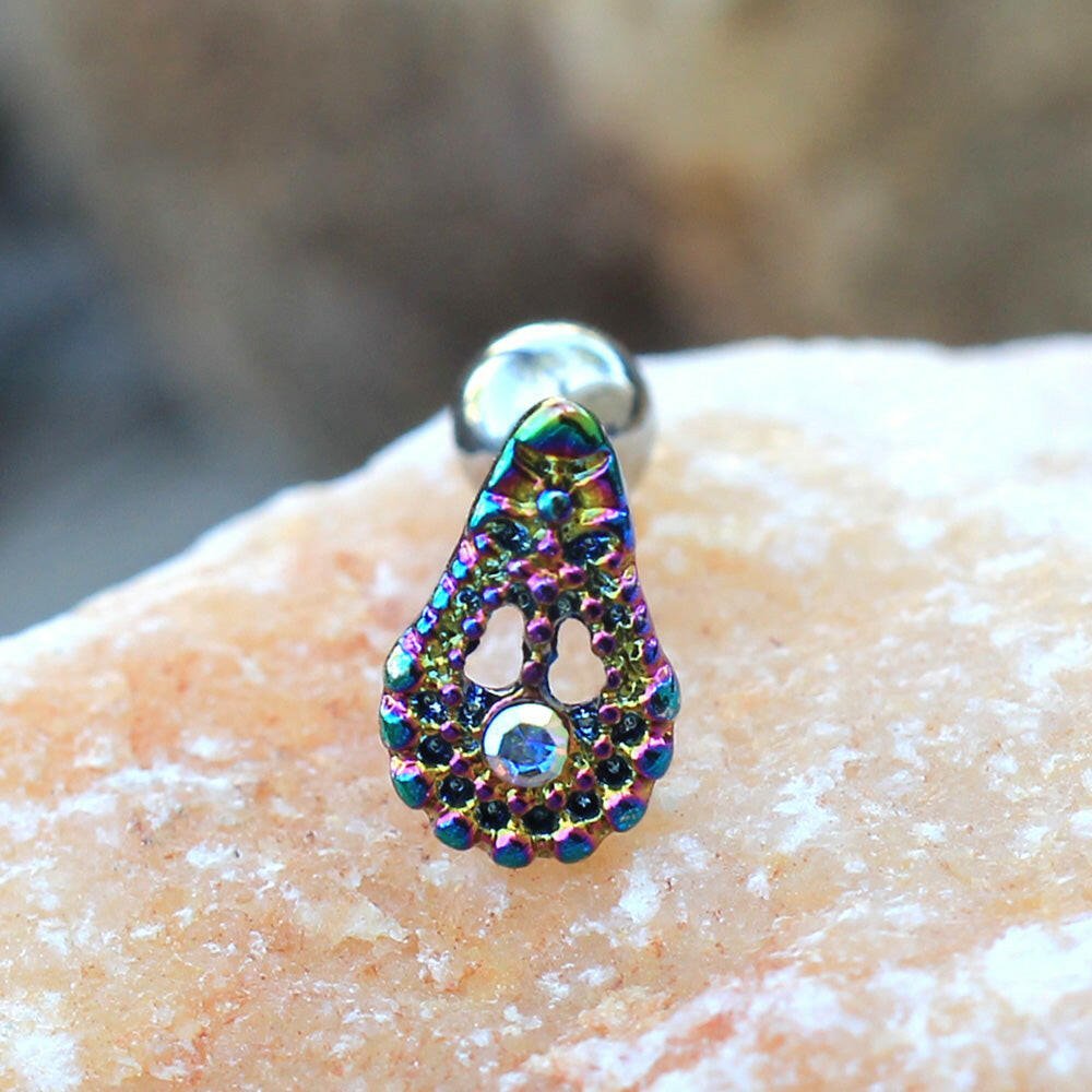 Stainless Steel Rainbow PVD Plated Teardrop Cartilage Earring