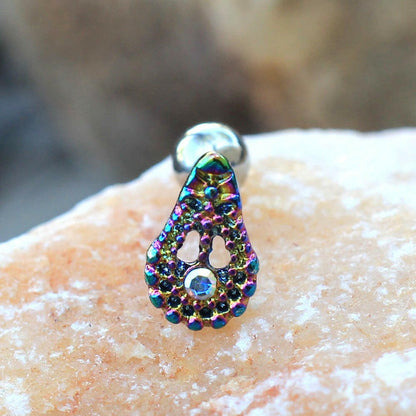 Stainless Steel Rainbow PVD Plated Teardrop Cartilage Earring