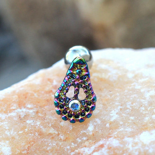 Stainless Steel Rainbow PVD Plated Teardrop Cartilage Earring