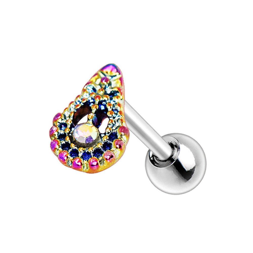 Stainless Steel Rainbow PVD Plated Teardrop Cartilage Earring