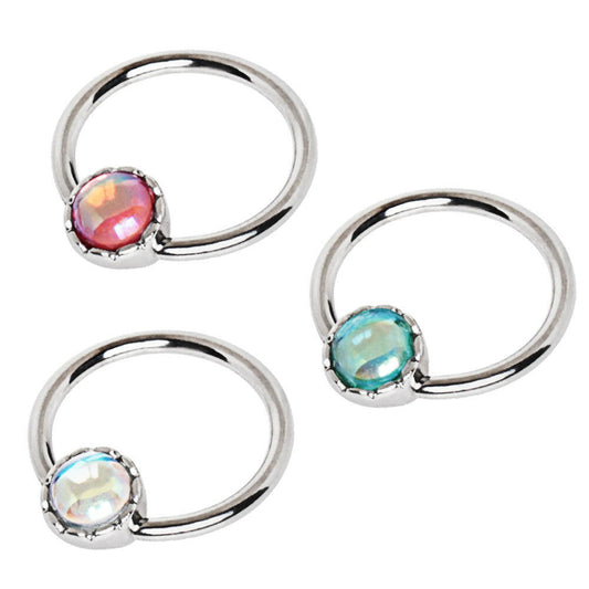 Stainless Steel Rainbow Rhinestone Captive Bead Ring Nipple Jewelry Septum Ring Impulse Piercings